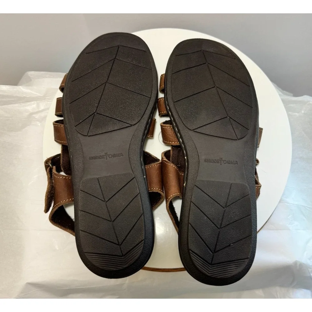Minnetonka Sandals Shoes Mens Size 11WW Brown Leather Fisherman Hook Loop Casual